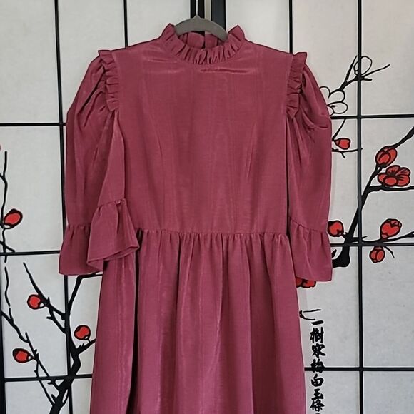 Batsheva Short Sleeve Prairie Dress In Raspberry Morie - Picture 4 of 13